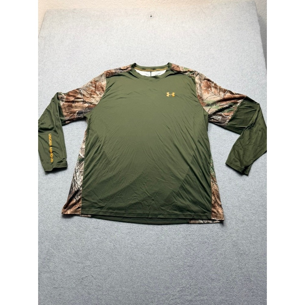 Under Armour Mens XL Loose Camo Long Sleeve Hunting Shirt Olive Green Recycled
